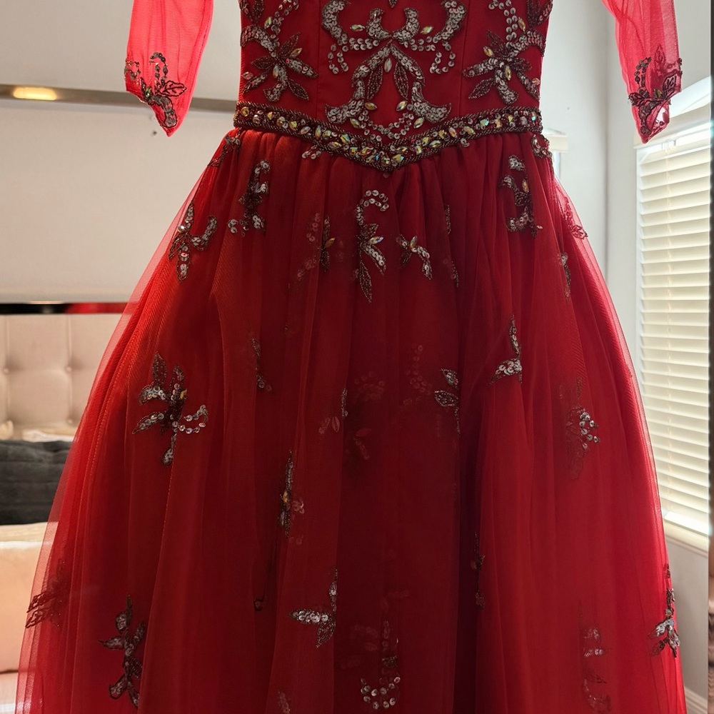 Rachel Allan Red Kids Dress with Silver Details